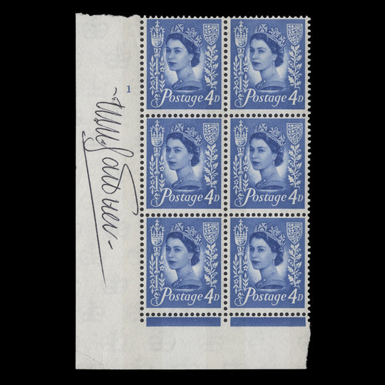 Jersey 1967 (MNH) 4d Ultramarine cylinder 1 block signed by designer