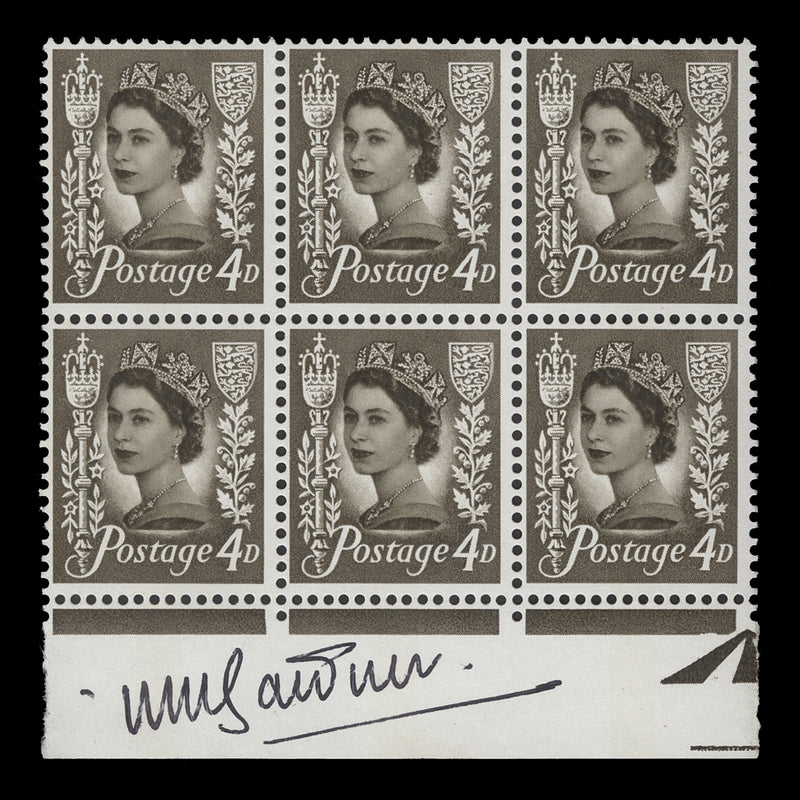 Jersey 1968 (MNH) 4d Olive-Sepia block signed by designer