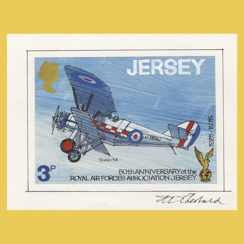 Jersey 1975 Armstrong Whitworth Siskin IIIA preliminary artwork by Tony Theobald