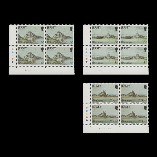 Jersey 1978 (MNH) Castles traffic light/plate blocks