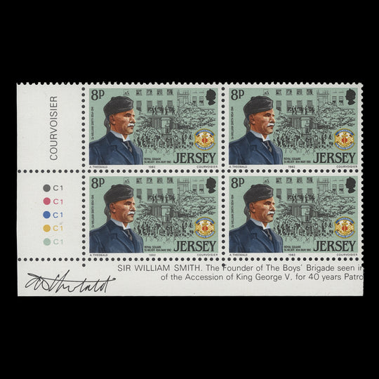 Jersey 1982 (MNH) 8p Youth Organisations block signed by Tony Theobald