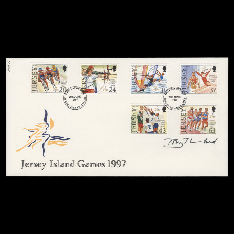 Jersey 1997 Island Games first day cover signed by Tony Theobald