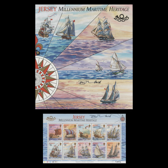 Jersey 2000 Maritime Heritage folder and sheetlet signed by designer