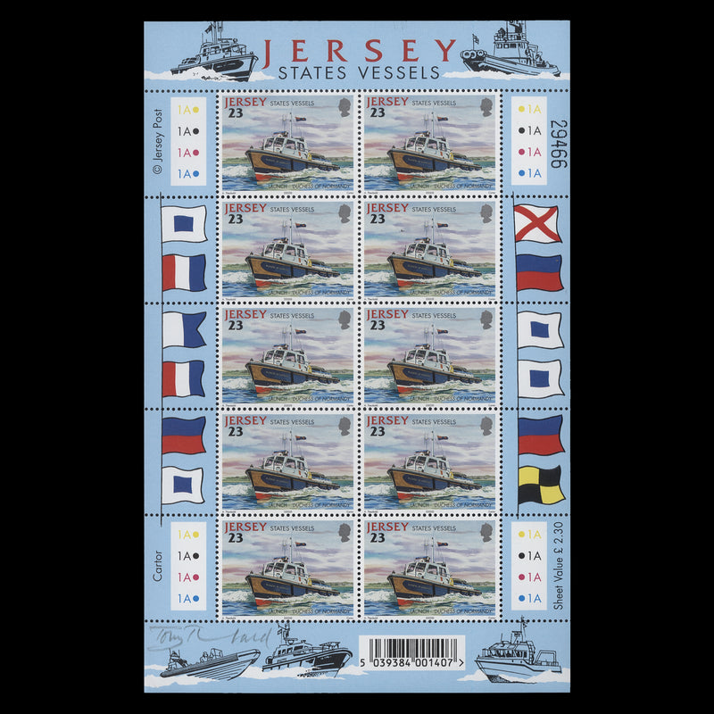 Jersey 2002 (MNH) States Vessels sheetlet signed by Tony Theobald