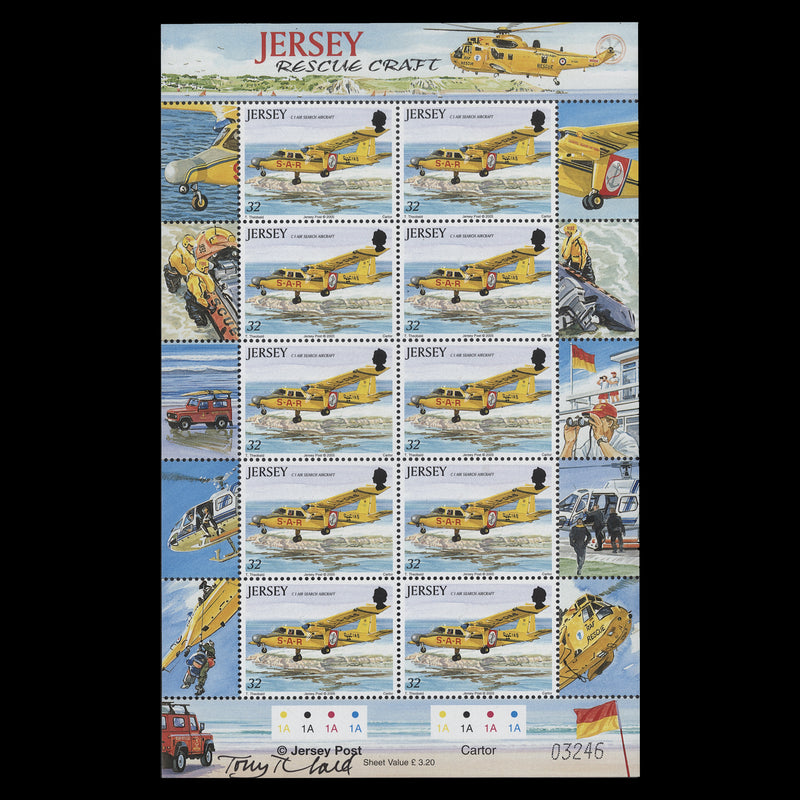 Jersey 2005 (MNH) Rescue Craft sheetlet signed by Tony Theobald