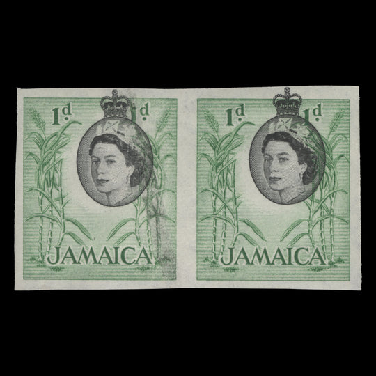 Jamaica 1956 (Variety) 1d Sugar Cane imperf proof pair with black shift