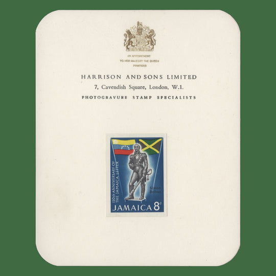 Jamaica 1966 Jamaica Letter Anniversary imperf proof on presentation card
