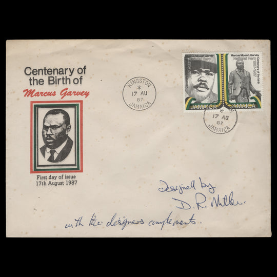 Jamaica 1987 Marcus Garvey Birth Centenary first day cover signed by designer