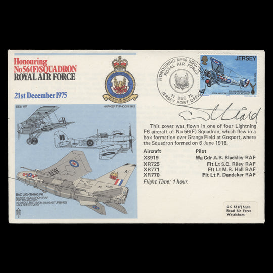 Jersey 1975 No 56 Squadron commemorative cover signed by designer