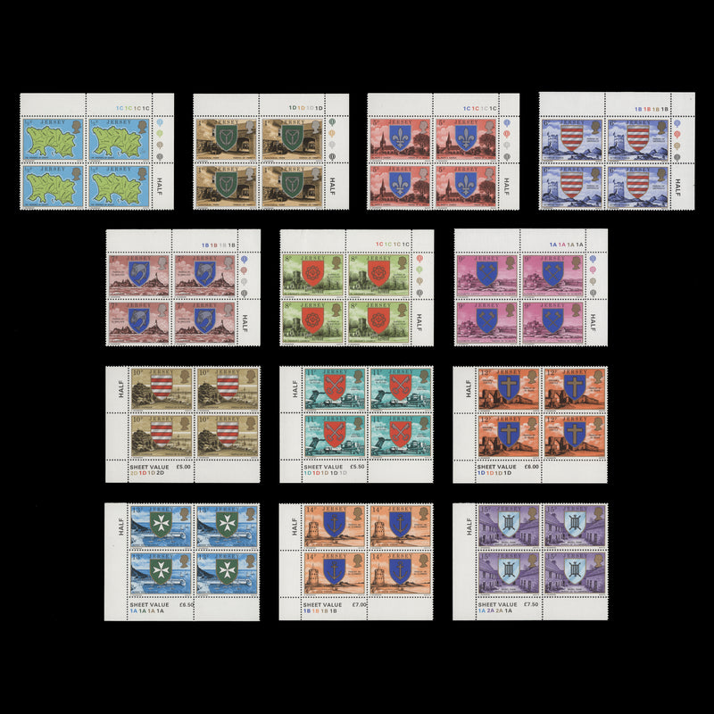Jersey 1976 (MNH) Parish Arms & Views Definitives plate blocks