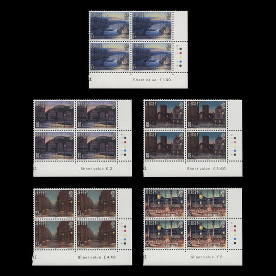 Jersey 1981 (MNH) Gas Lighting Anniversary traffic light/plate blocks