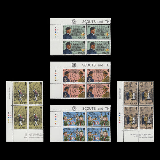 Jersey 1982 (MNH) Youth Organisations traffic light/plate blocks