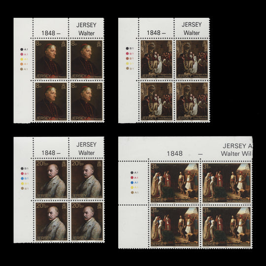 Jersey 1983 (MNH) Walter Ouless Death Anniversary traffic light/plate blocks