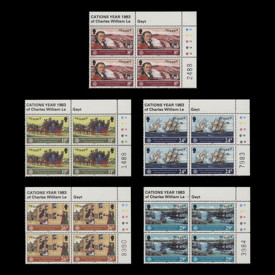 Jersey 1983 (MNH) World Communications Year traffic light/plate blocks