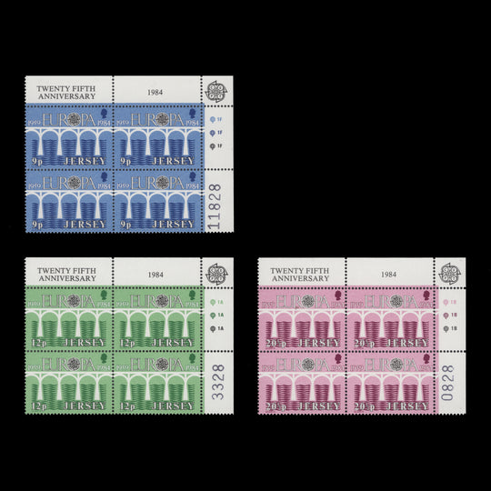Jersey 1984 (MNH) CEPT Anniversary traffic light/plate blocks