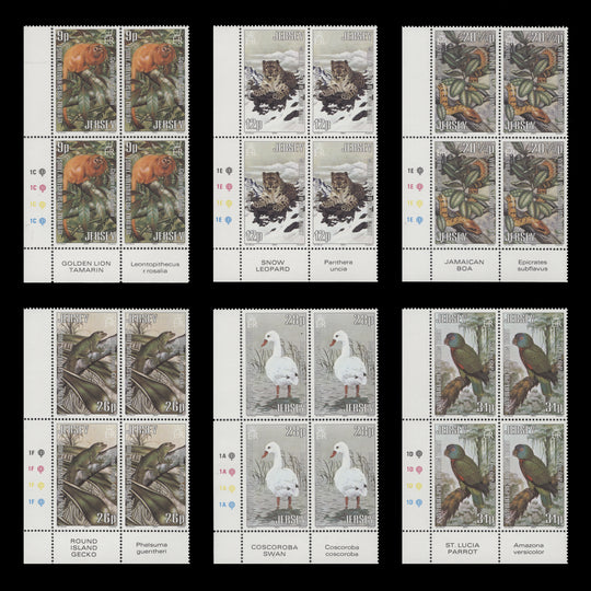 Jersey 1984 (MNH) Wildlife Preservation Trust traffic light/plate blocks