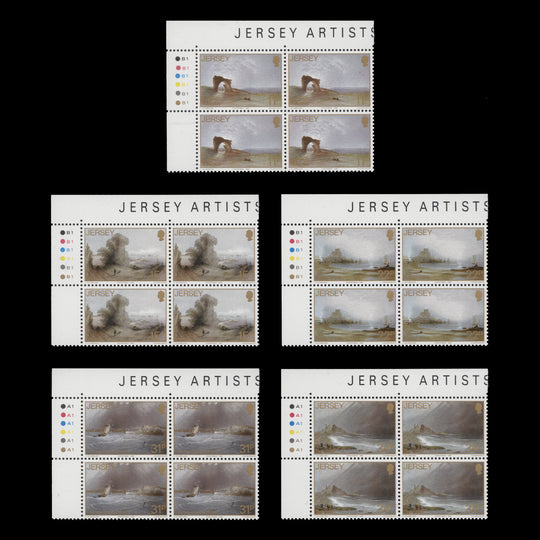Jersey 1987 (MNH) Christmas/John Le Capelain Paintings traffic light/plate blocks