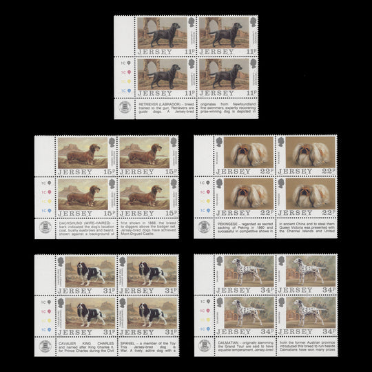 Jersey 1988 (MNH) Dog Club Centenary traffic light/plate blocks