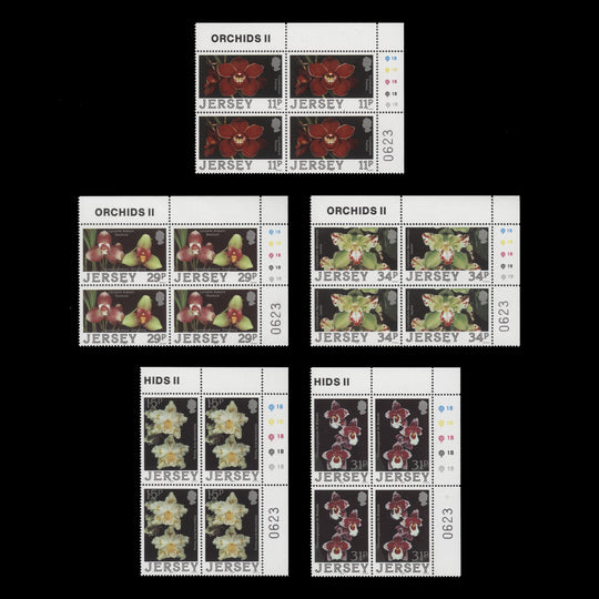 Jersey 1988 (MNH) Orchids traffic light/plate blocks