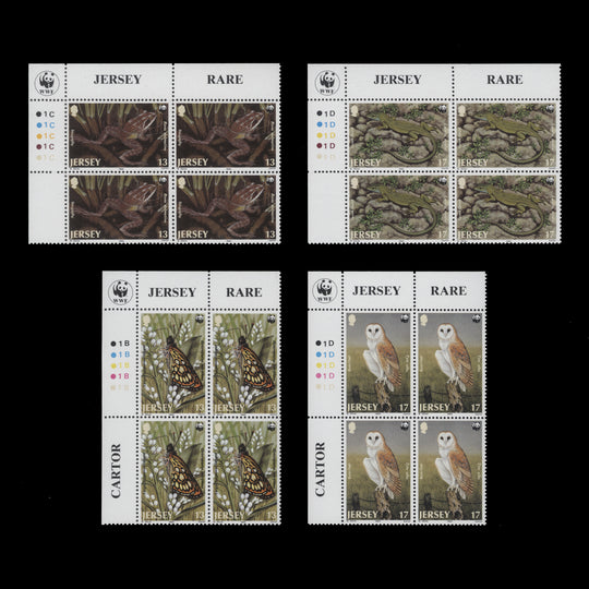 Jersey 1989 (MNH) Endangered Fauna traffic light/plate blocks