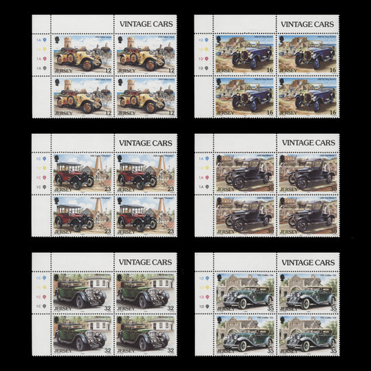 Jersey 1989 (MNH) Vintage Cars traffic light/plate blocks