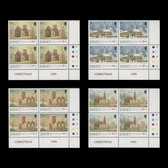 Jersey 1990 (MNH) Christmas traffic light/plate blocks