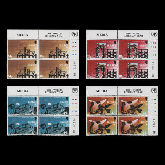 Jersey 1990 (MNH) International Literacy Year traffic light/plate blocks
