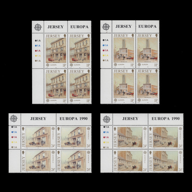 Jersey 1990 (MNH) Post Office Buildings traffic light/plate blocks