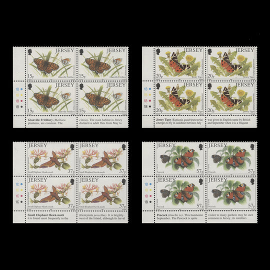 Jersey 1991 (MNH) Butterflies & Moths traffic light/plate blocks