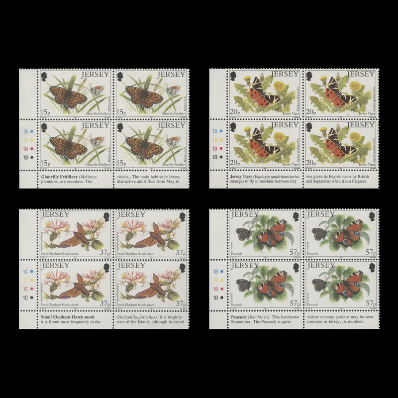 Jersey 1991 (MNH) Butterflies & Moths traffic light/plate blocks