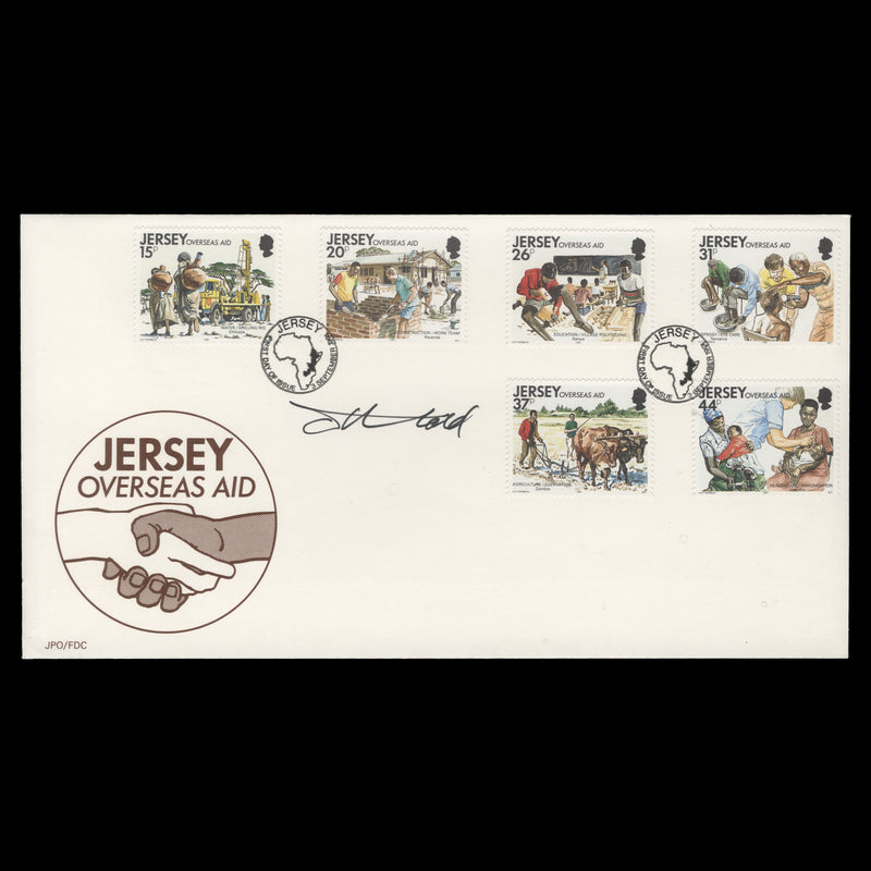 Jersey 1991 Overseas Aid first day cover signed by Tony Theobald