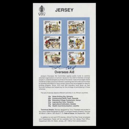 Jersey 1991 Overseas Aid promotional flyer signed by the designer