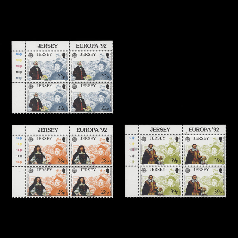 Jersey 1992 (MNH) Discovery of America Anniversary traffic light/plate blocks