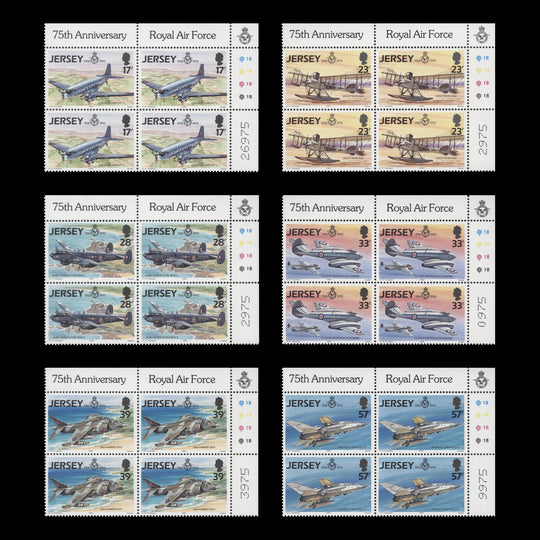 Jersey 1993 (MNH) Royal Air Force Anniversary traffic light/plate blocks