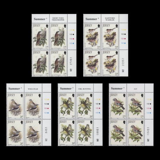 Jersey 1993 (MNH) Summer Birds traffic light/plate blocks