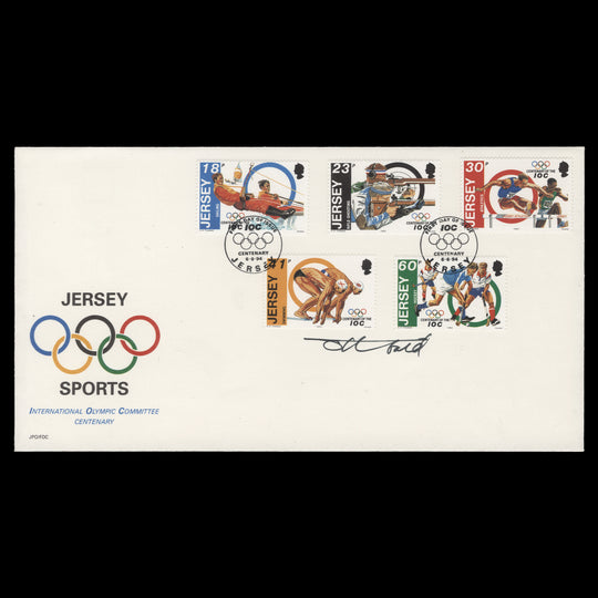 Jersey 1994 IOC Centenary first day cover signed by Tony Theobald