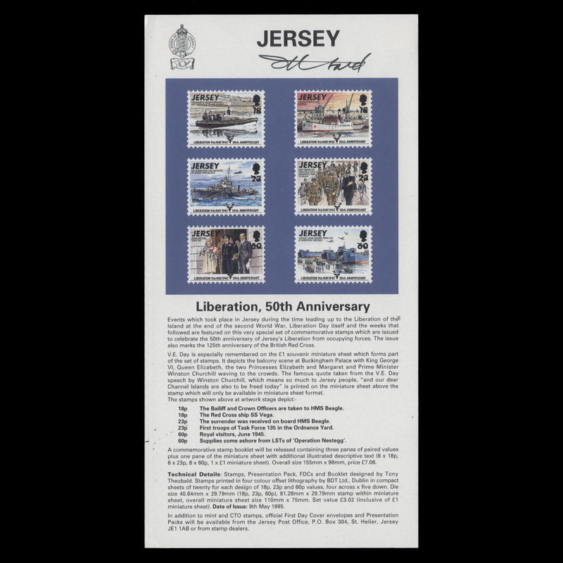 Jersey 1995 Liberation Anniversary promotional flyer signed by designer