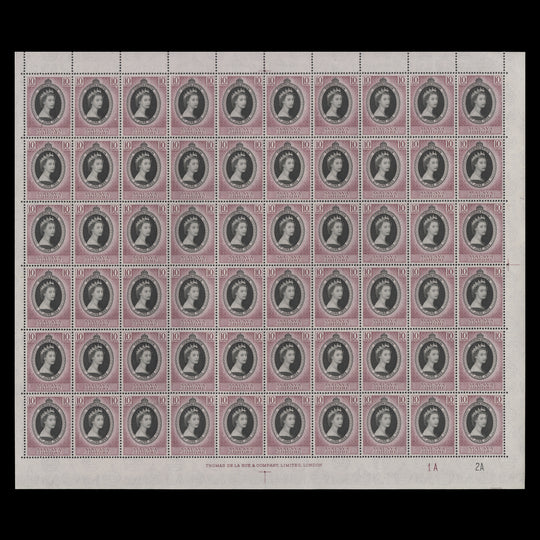 Johore 1953 (MNH) 10c Coronation plate 1A–2A pane of 60 stamps