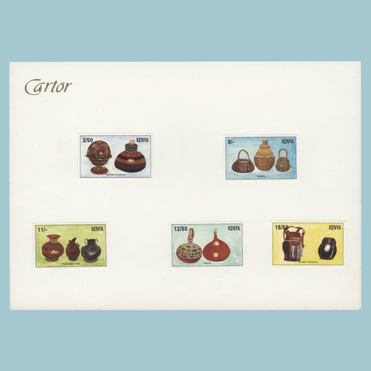 Kenya 1995 Handicrafts imperf proofs on presentation card