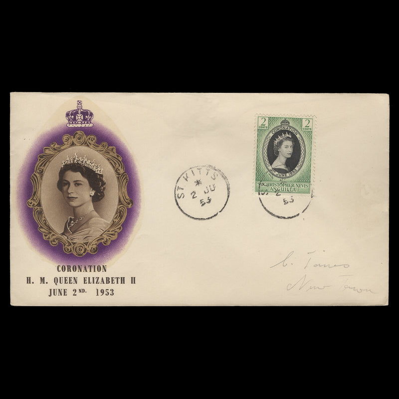 St Christopher Nevis Anguilla 1953 (FDC) 2c Coronation, ST KITTS