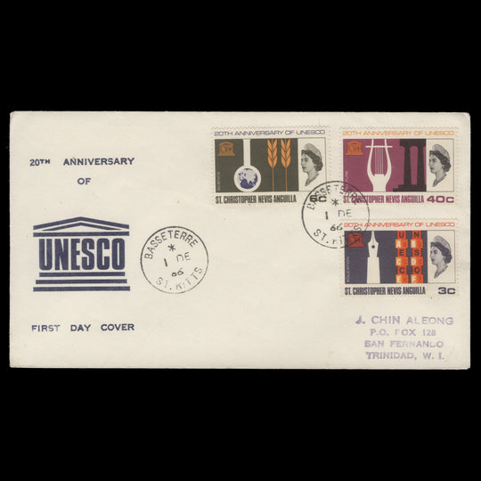 St Christopher Nevis Anguilla 1966 UNESCO Anniversary first day cover, BASSETERRE