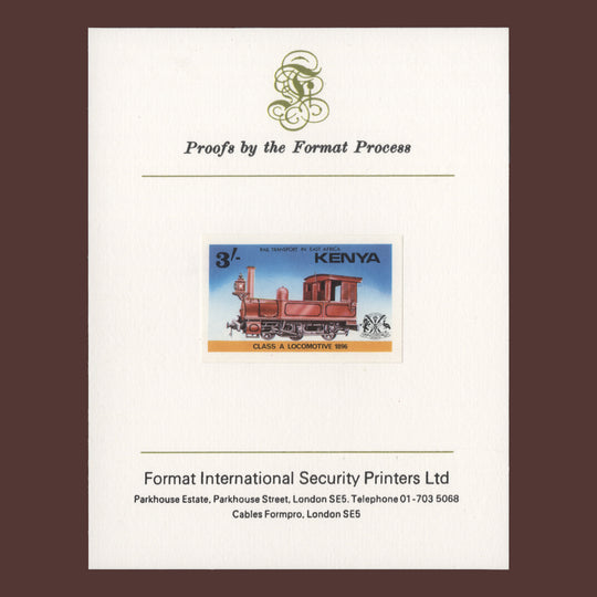 Kenya 1976 Class A Locomotive imperf proof on presentation card