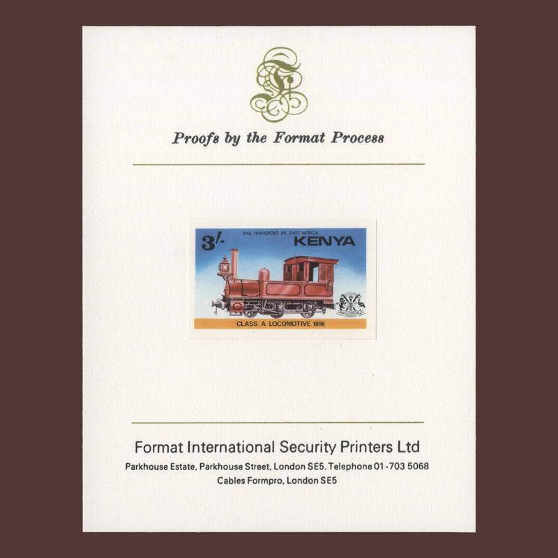 Kenya 1976 Class A Locomotive imperf proof on presentation card