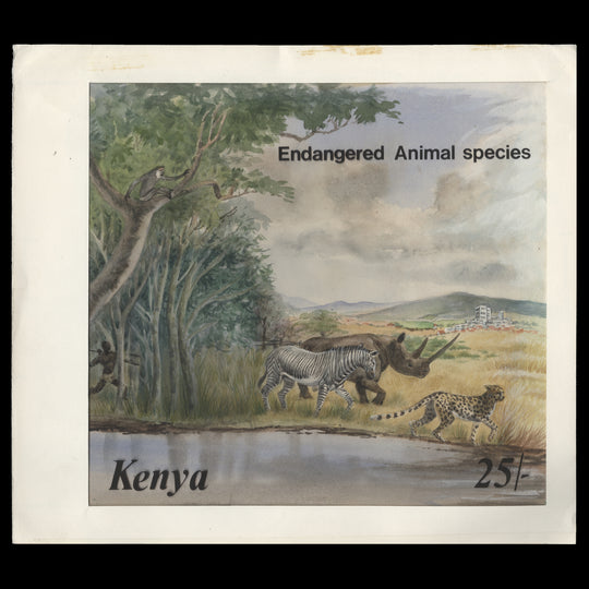 Kenya 1985 Endangered Animals watercolour artwork by Rena Fennessy