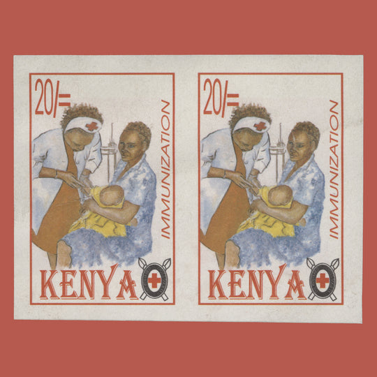 Kenya 1996 (Variety) 20s Red Cross Society imperforate proof pair