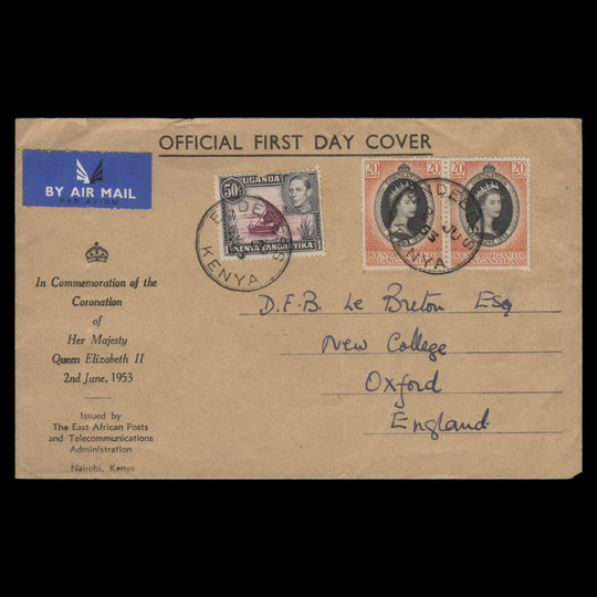 Kenya Uganda Tanganyika 1953 Coronation first day cover, ENDEBESS