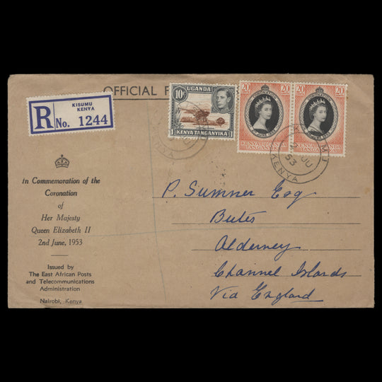 Kenya Uganda Tanganyika 1953 Coronation first day cover, KISUMU