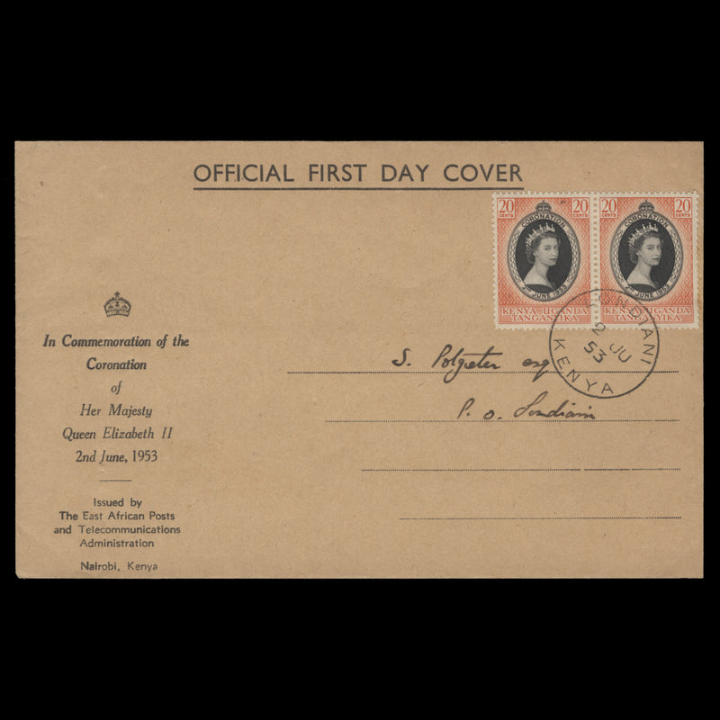 Kenya Uganda Tanganyika 1953 Coronation first day cover, LONDIANI