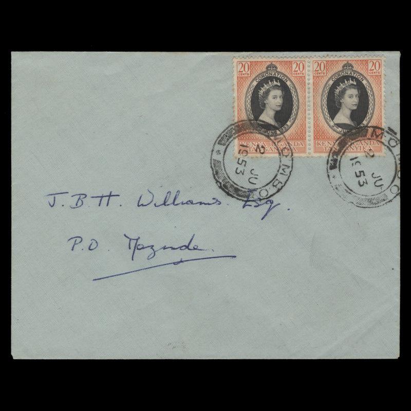 Kenya Uganda Tanganyika 1953 Coronation first day cover, MOMBO