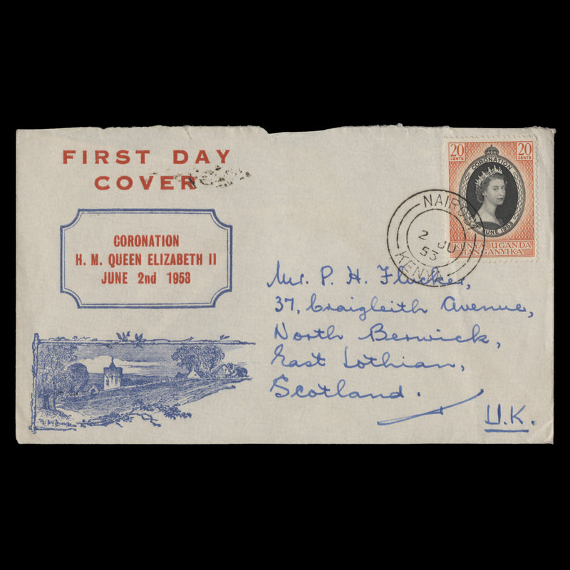 Kenya Uganda Tanganyika 1953 Coronation first day cover, NAIROBI
